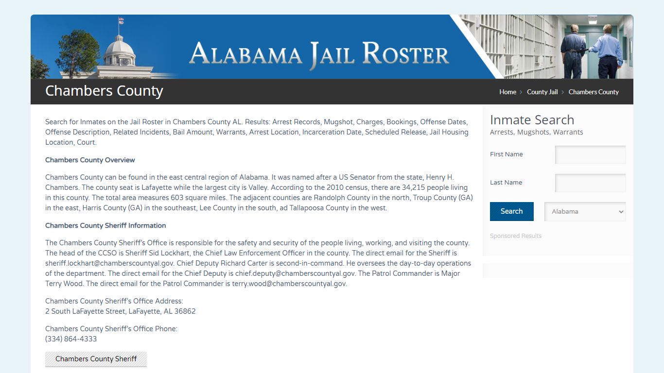 Chambers County | Alabama Jail Inmate Search